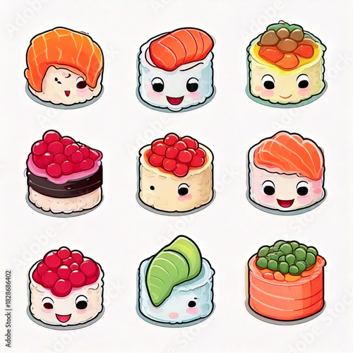 set of red caviar sushi