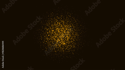 Abstract vector background of small orange confetti crumbs or dust explosion on a dark backdrop.