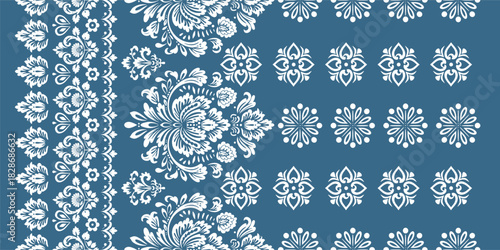 floral pattern vintage ethnic modern embroidery flower motif branches leaves wallpaper seamless background border.	
