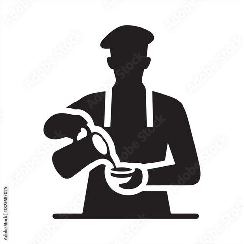 Barista Pouring Latte vector silhouette outline logo design concept illustration