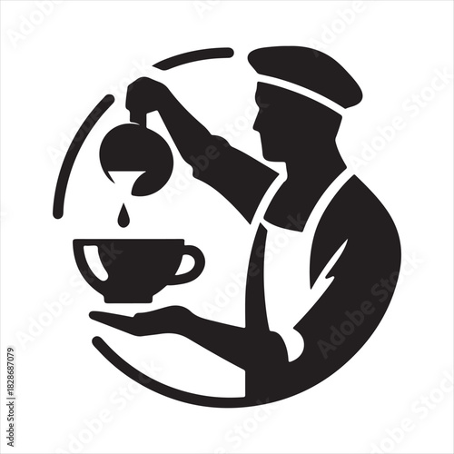 Barista Pouring Latte vector silhouette outline logo design concept illustration
