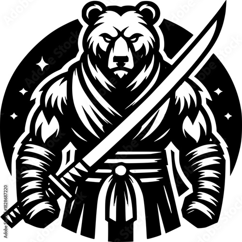 Bear Warrior: This illustration depicts a formidable bear warrior, exuding strength and determination. Clad in traditional attire and wielding a katana, it embodies courage and martial prowess.