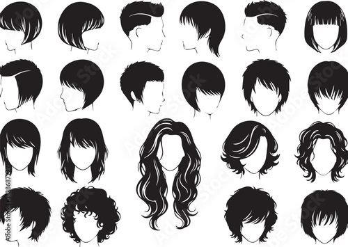 Collection of trendy hairstyle vector illustration for beauty salon promotion