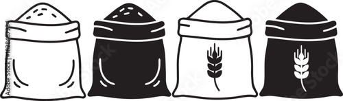 Variety of grain sacks in black and white illustration style vector