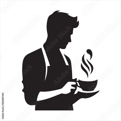 Barista Pouring Latte vector silhouette outline logo design concept illustration