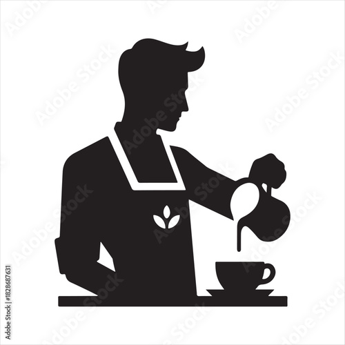 Barista Pouring Latte vector silhouette outline logo design concept illustration