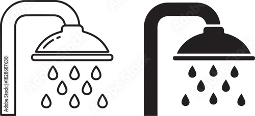 Shower Icon Set Minimalist Design for Bathroom and Plumbing Concepts