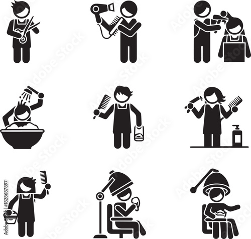 Black and white Hair salon service and beauty salon icons