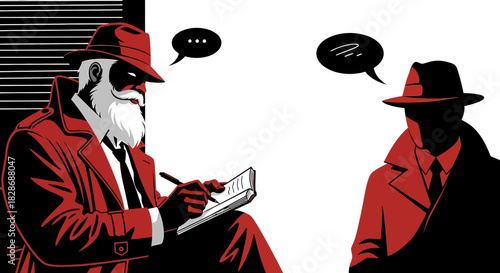 Mysterious Encounter: Two enigmatic figures in red coats engaged in a private discussion