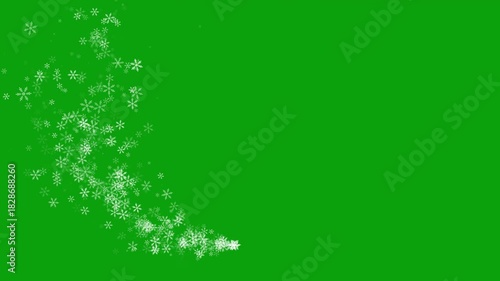 Falling Snow on Green Screen Background, Snowflakes Falling on chromakey Screen, Winter Overlay 4K. Concept: New Year, snowfall, snowdrift, Christmas, blizzard, winter holidays. Abstract snowflakes