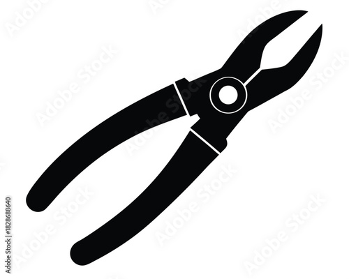 Black lineman pliers tool on white background with solid lines and precision cut