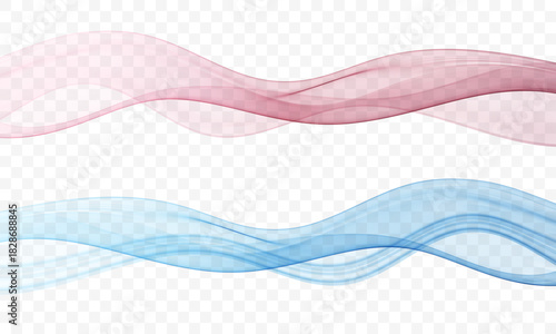 Smooth pink and blue transparent flowing waves with layered curves on a checkered background, modern abstract vector design for graphic layouts