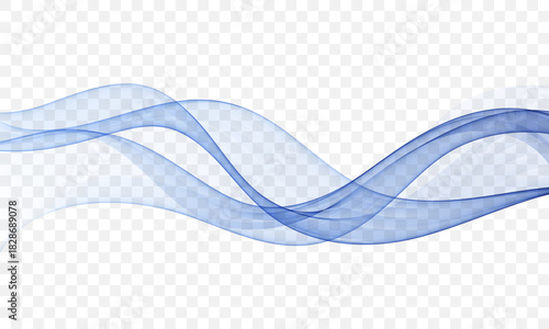 Smooth blue transparent fluid wave on checkered background, modern abstract vector design for banners and graphic layouts