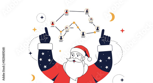 Santa Claus's interconnected network illustration for christmas holiday seasonal cheer
