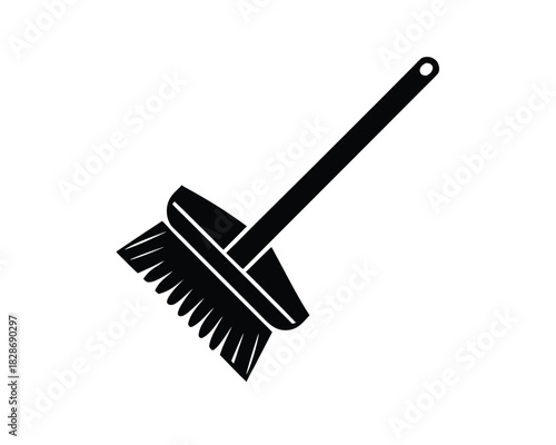 Black silhouette of cleaning broom for sweeping vector illustration design element isolated on white background