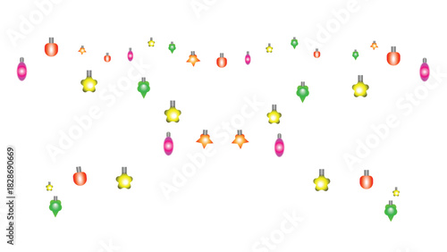 Set of String Lights Warm Lamps Garlands holiday garland with glowing light Sun; Stars and Little Bulbs Festive Decorations on Black Background Vector