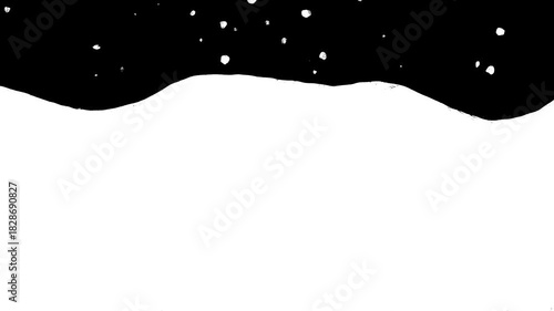 Snow video transition on a black screen. Animation of the growth of white snow cover. Doodle style heavy rainfall, storm, Christmas. Concept: New Year, snowfall, snowdrift, Christmas, blizzard