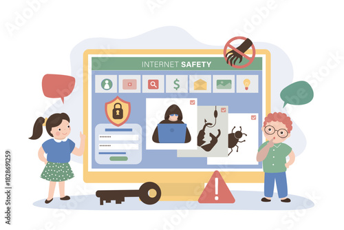 Child's computer was hacked via the Internet. Account hacking, scam, online theft of passwords and information. Unhappy children.