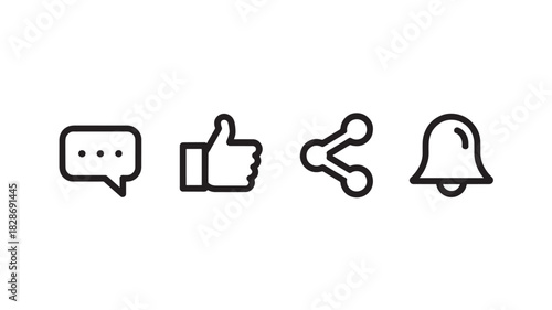Set of social media icons simple line vector design elements for user interface and mobile apps isolated on white background