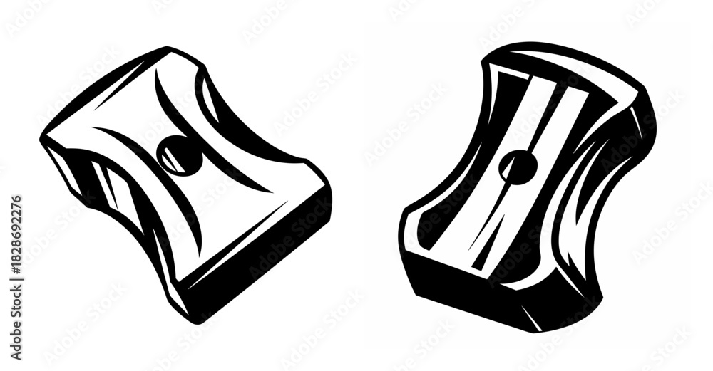 Obraz premium Two vintage style manual pencil sharpeners depicted as graphic art elements offering a classic school supply visual