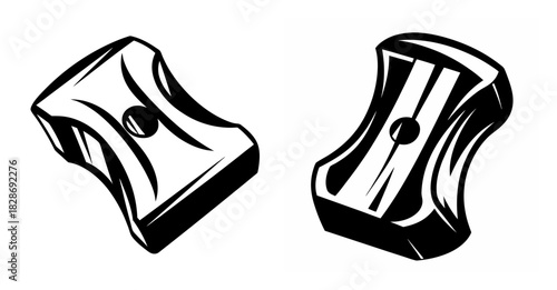 Two vintage style manual pencil sharpeners depicted as graphic art elements offering a classic school supply visual