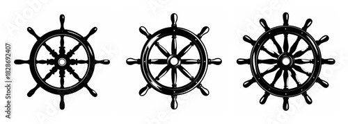 Three vintage ship's wheels collection maritime nautical nautical helm control steering wheel nautical symbol
