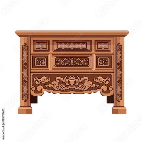 Elaborate wood carved drawers, adding elegance to your interior design