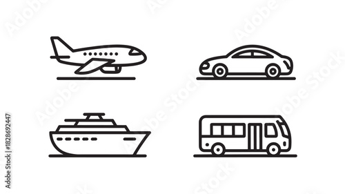 Set of transport icons simple line vector design element for web and mobile apps isolated on white background