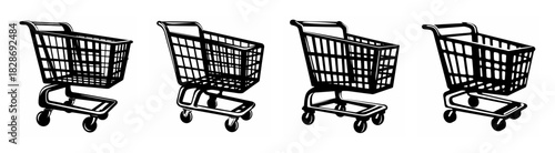 Four detailed shopping carts showcase functionality and convenience for retail and e-commerce businesses
