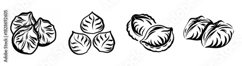 Four arrangements of delicious shrimp dumplings sketch a culinary delight perfect for food enthusiasts