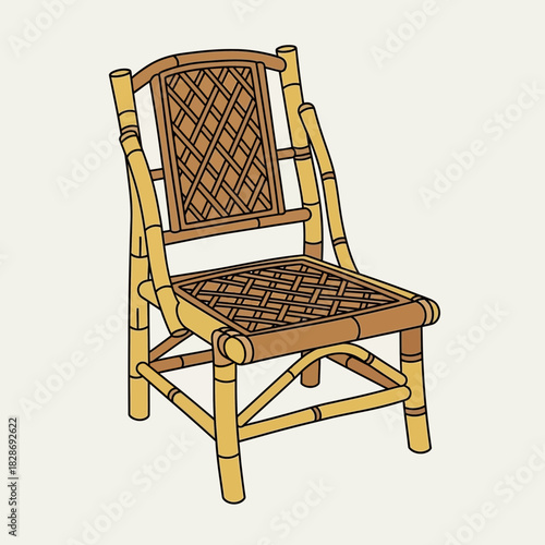 Handcrafted bamboo chair with woven seat and back illustration design