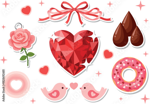 Valentine's Day Celebration Heart, Rose, Birds, and Treats