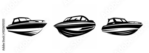 Three dynamic speedboats showcased in a striking graphic design suitable for water sports and leisure themes.