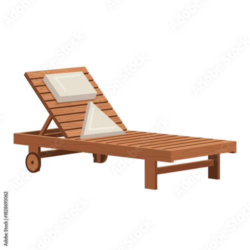 Wooden chaise lounge with pillows, ready for relaxed summer vacation
