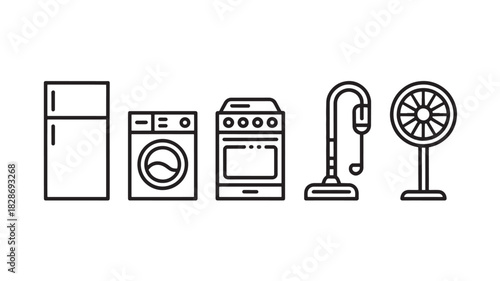 Set of household appliances icons simple line art vector design perfect for app and web design isolated on white background