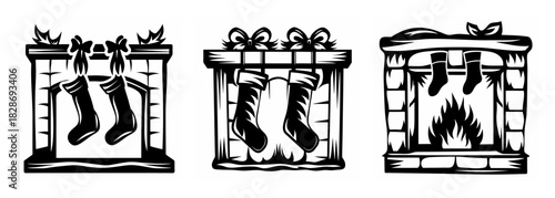 Christmas stockings hung by the fireplace for holiday cheer and festive decorations