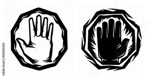 Stop sign hand icon symbol warning gesture alert alertness caution danger prohibition forbidden restricted halt