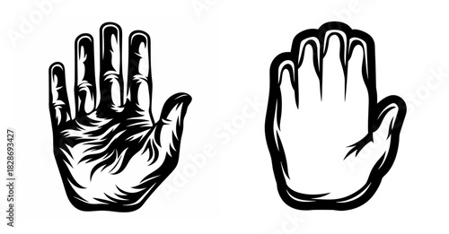 Two open hands in black and white offering gesture gesture warning symbol stop sign prohibition gesture