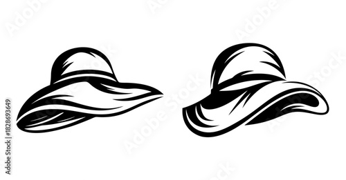 Two artistic sketchy sun hats elegant wide brimmed ladies hats fashionable accessories for summer protection