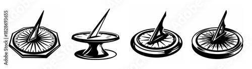 Vintage sundial designs four classic timekeeping instruments in sketchy artistic style