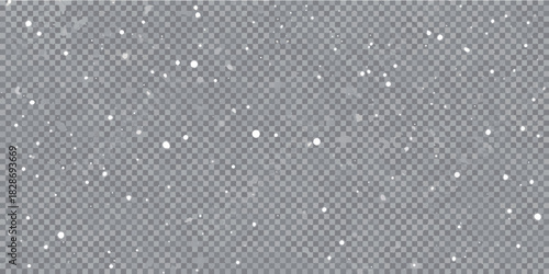 Realistic falling snow overlay on transparent background for winter holiday designs