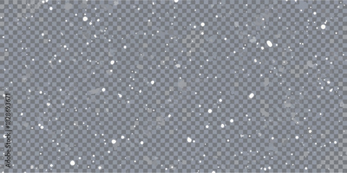 Realistic falling snow overlay on transparent background for winter designs