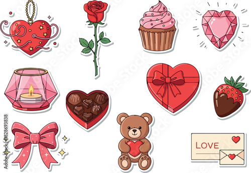 Valentine's Day Stickers Hearts, Sweets, and Romance