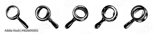 Collection of magnifying glass icons in sketchy style exploring details and discovery concepts