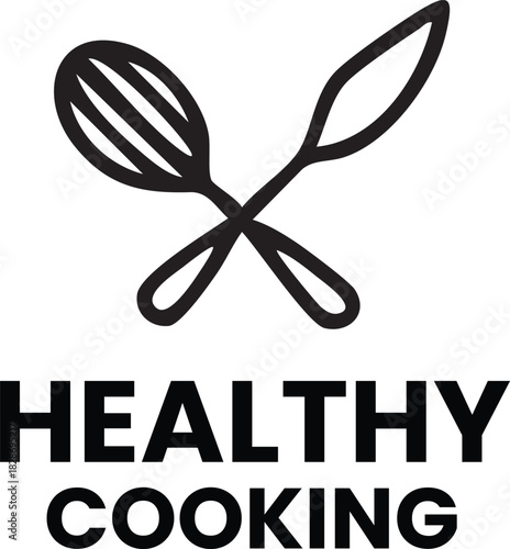 Healthy Cooking Crossed Spoon and Fork Logo Vector – Diet and Wellness Food Emblem