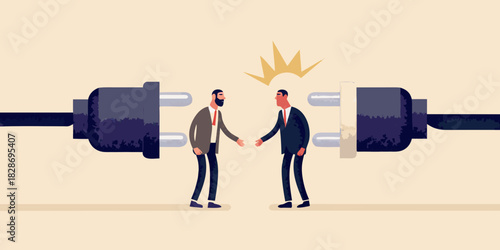 Businessmen connecting plugs partnership agreement and collaboration in business