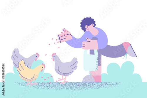 Farm animals and village life concept