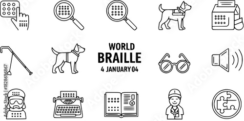 World Braille Day Icon Set: Celebrating Accessibility  Awareness on January 4th