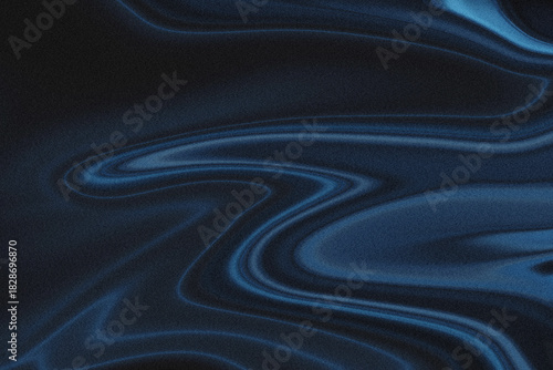 Dark Blue and Black Abstract Fluid Waves Background with Grainy Texture