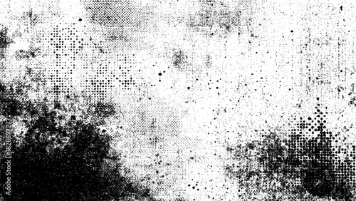 Abstract distressed grunge texture with halftone dots and subtle grain effect. Vector, illustration